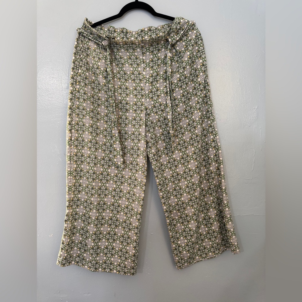 Max Studio Olive Floral Wide-Leg Pants